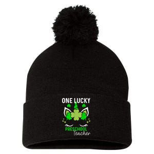 Funny One Lucky Preschool Teacher St. Patricks Day Irish Pom Pom 12in Knit Beanie