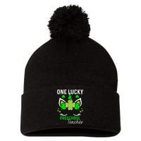 Funny One Lucky Preschool Teacher St. Patricks Day Irish Pom Pom 12in Knit Beanie