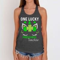 Funny One Lucky Preschool Teacher St. Patricks Day Irish Women's Knotted Racerback Tank