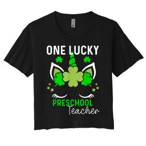 Funny One Lucky Preschool Teacher St. Patricks Day Irish Women's Crop Top Tee