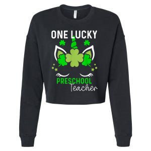 Funny One Lucky Preschool Teacher St. Patricks Day Irish Cropped Pullover Crew