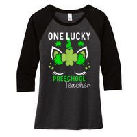 Funny One Lucky Preschool Teacher St. Patricks Day Irish Women's Tri-Blend 3/4-Sleeve Raglan Shirt