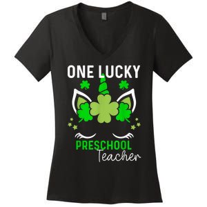 Funny One Lucky Preschool Teacher St. Patricks Day Irish Women's V-Neck T-Shirt