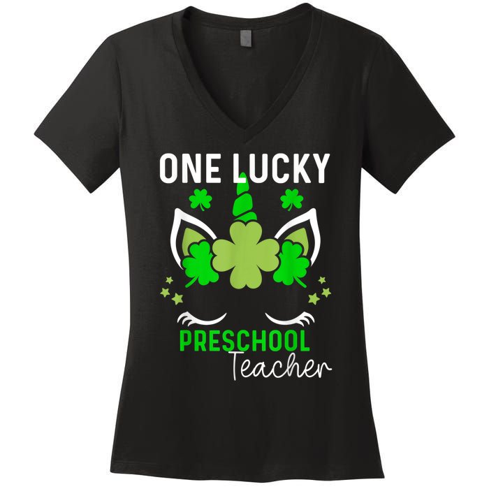 Funny One Lucky Preschool Teacher St. Patricks Day Irish Women's V-Neck T-Shirt