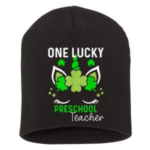 Funny One Lucky Preschool Teacher St. Patricks Day Irish Short Acrylic Beanie