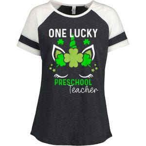 Funny One Lucky Preschool Teacher St. Patricks Day Irish Enza Ladies Jersey Colorblock Tee