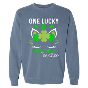 Funny One Lucky Preschool Teacher St. Patricks Day Irish Garment-Dyed Sweatshirt