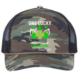 Funny One Lucky Preschool Teacher St. Patricks Day Irish Retro Rope Trucker Hat Cap