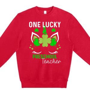 Funny One Lucky Preschool Teacher St. Patricks Day Irish Premium Crewneck Sweatshirt