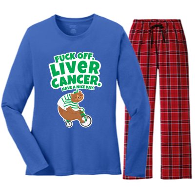 Fuck Off Liver Cancer Bear Cute Gift Women's Long Sleeve Flannel Pajama Set 