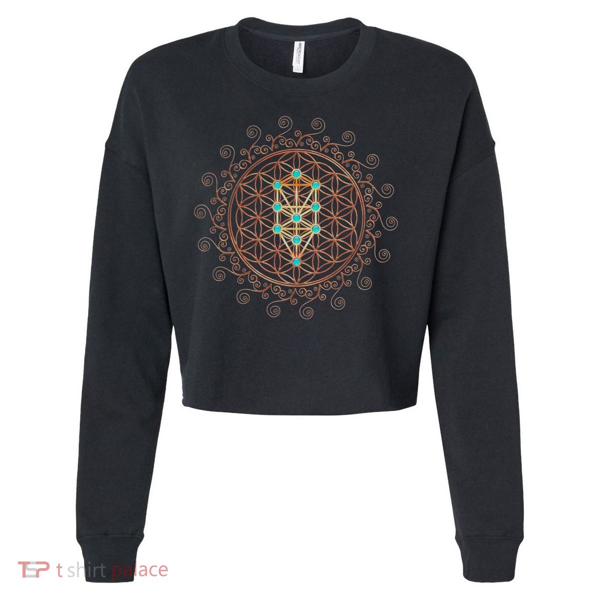 Flower Of Life Tree Of Life Sacred Geometry Kabbalah Gift Cropped Pullover Crew