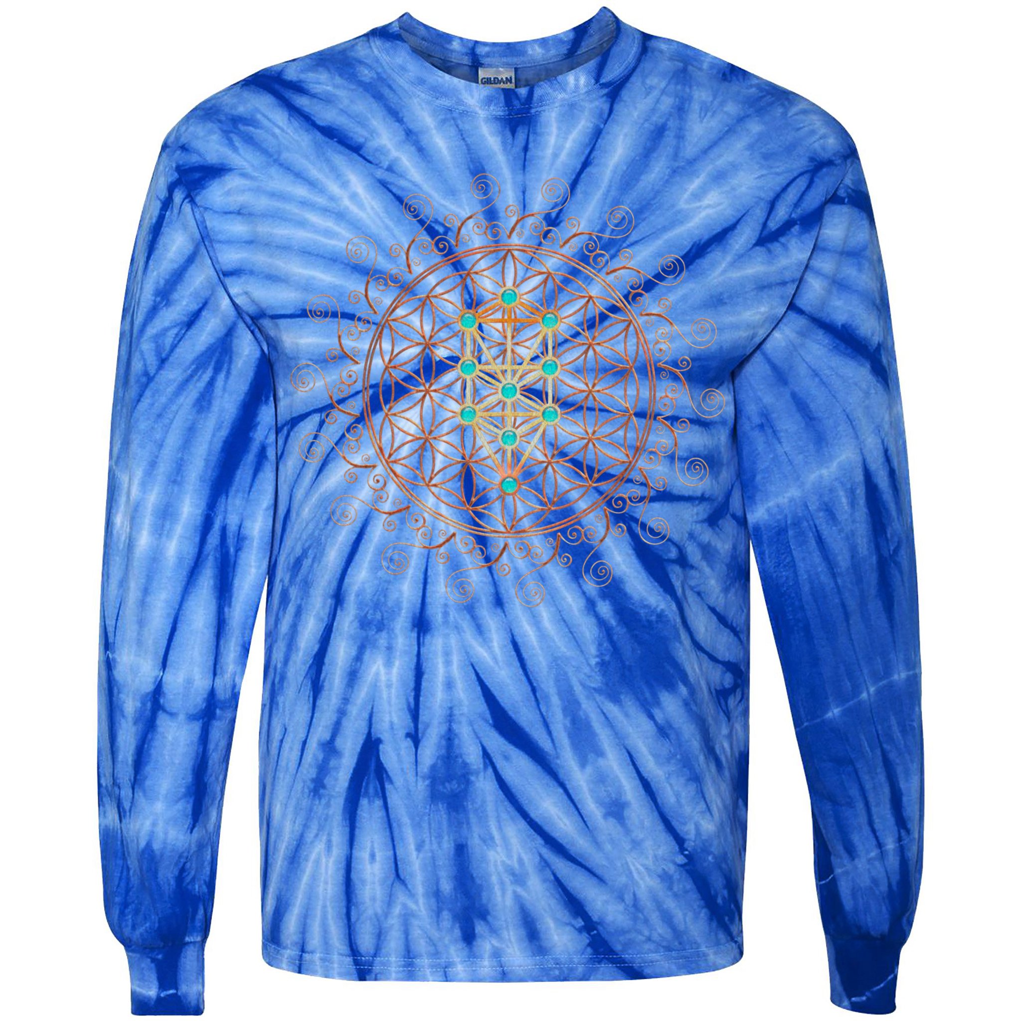 Flower Of Life Tree Of Life Sacred Geometry Kabbalah Gift Tie-Dye Long Sleeve Shirt