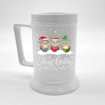 Funny Owl Lovers Ugly Xmas Cute Owl Christmas Beer Stein