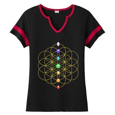 Flower Of Life 7 Chakras Sacred Geometry Yoga Meditation Hoodie Ladies Halftime Notch Neck Tee