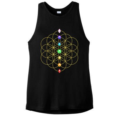 Flower Of Life 7 Chakras Sacred Geometry Yoga Meditation Hoodie Ladies PosiCharge Tri-Blend Wicking Tank