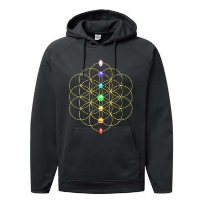 Flower Of Life 7 Chakras Sacred Geometry Yoga Meditation Hoodie Performance Fleece Hoodie