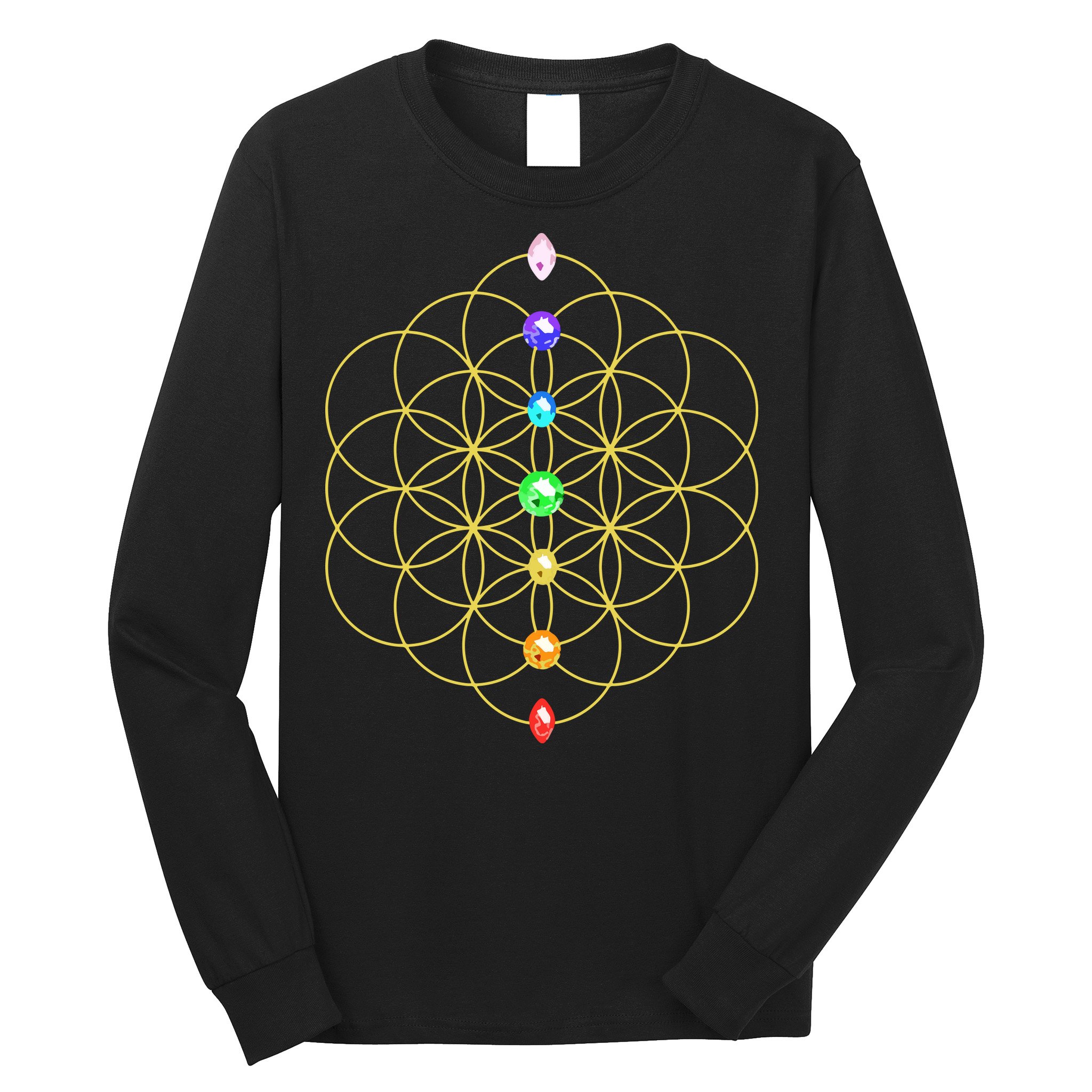 Flower Of Life 7 Chakras Sacred Geometry Yoga Meditation Hoodie Long Sleeve Shirt