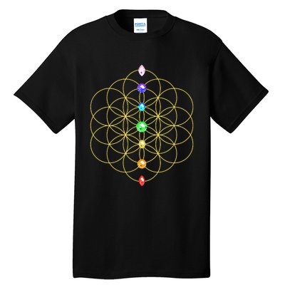 Flower Of Life 7 Chakras Sacred Geometry Yoga Meditation Hoodie Tall T-Shirt