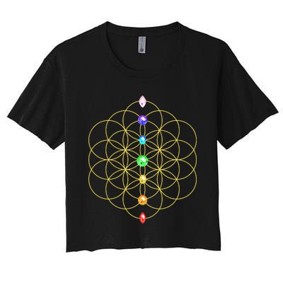 Flower Of Life 7 Chakras Sacred Geometry Yoga Meditation Hoodie Women's Crop Top Tee