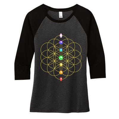 Flower Of Life 7 Chakras Sacred Geometry Yoga Meditation Hoodie Women's Tri-Blend 3/4-Sleeve Raglan Shirt