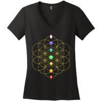 Flower Of Life 7 Chakras Sacred Geometry Yoga Meditation Hoodie Women's V-Neck T-Shirt