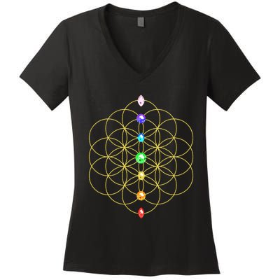 Flower Of Life 7 Chakras Sacred Geometry Yoga Meditation Hoodie Women's V-Neck T-Shirt