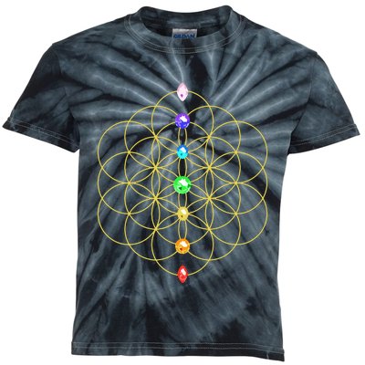 Flower Of Life 7 Chakras Sacred Geometry Yoga Meditation Hoodie Kids Tie-Dye T-Shirt