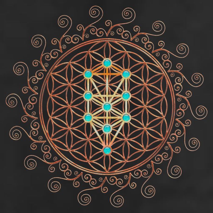 Flower Of Life Tree Of Life Sacred Geometry Kabbalah Funny Gift 7 Panel Mesh Trucker Snapback Hat