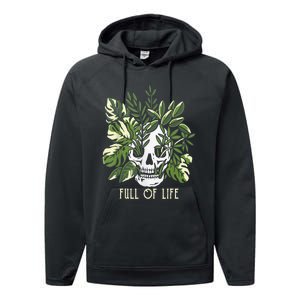 Full Of Life Skull Gardening Garden Leaves Nature Performance Fleece Hoodie