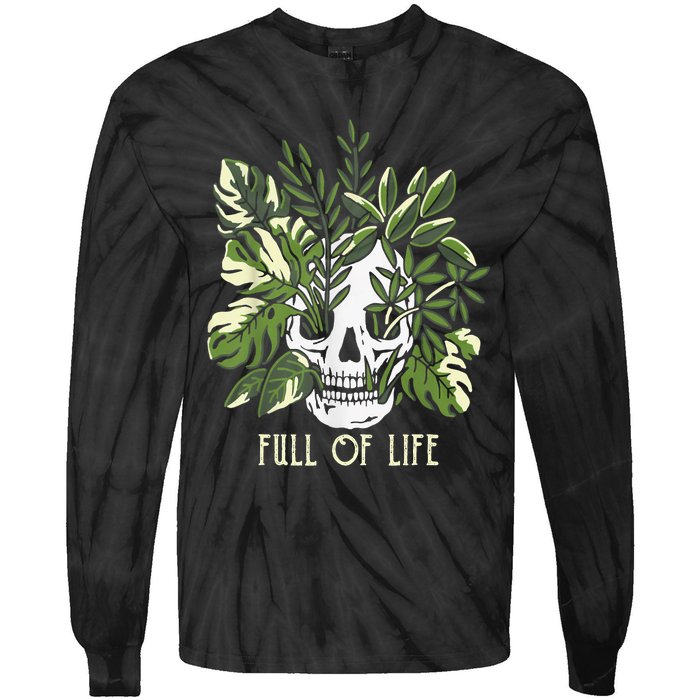 Full Of Life Skull Gardening Garden Leaves Nature Tie-Dye Long Sleeve Shirt