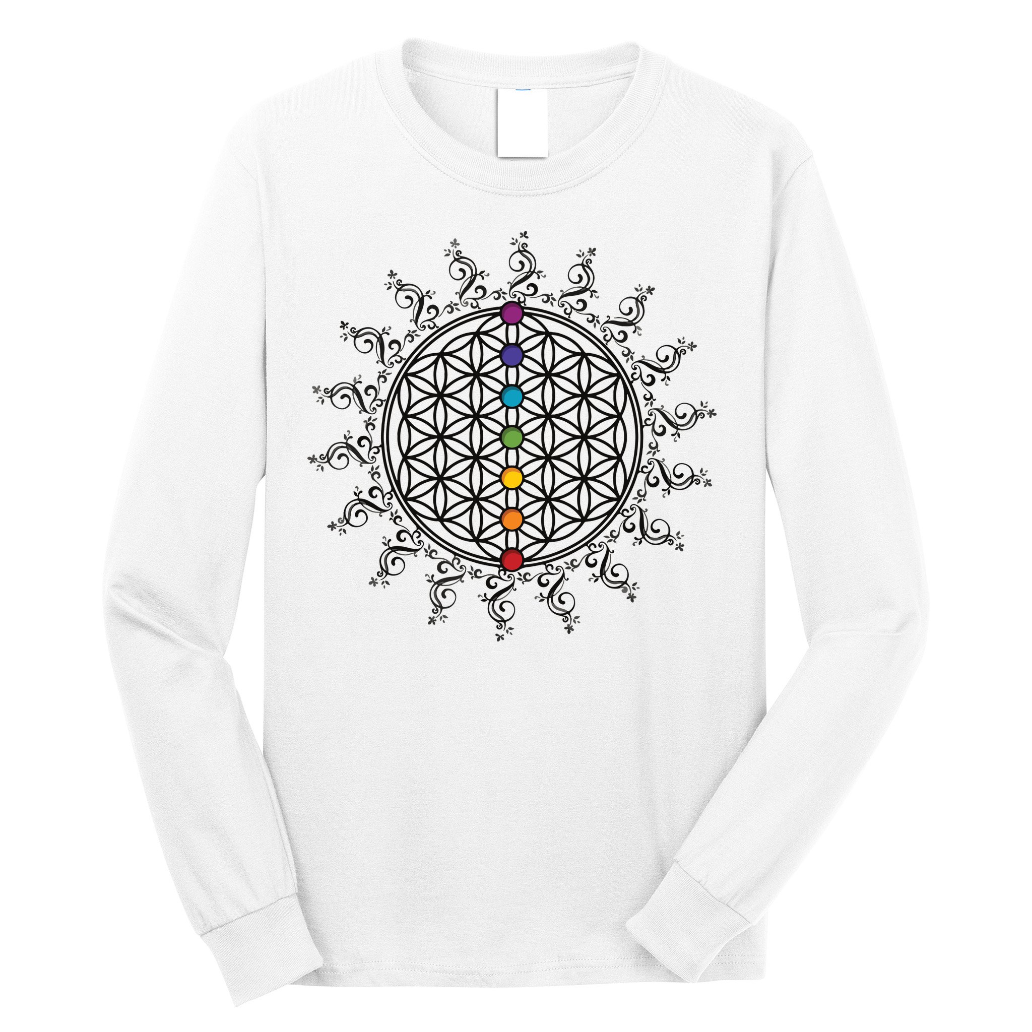 Flower Of Life Sacred Geometry Yoga Chakras Meditation Long Sleeve Shirt