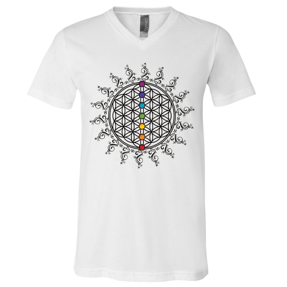 Flower Of Life Sacred Geometry Yoga Chakras Meditation V-Neck T-Shirt