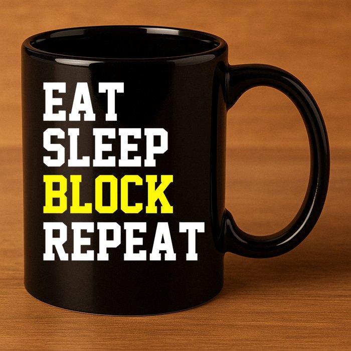 football offensive lineman funny Eat sleep Block repeat Premium 11oz C Handle Ceramic Mug
