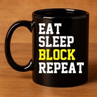 football offensive lineman funny Eat sleep Block repeat Premium 11oz C Handle Ceramic Mug