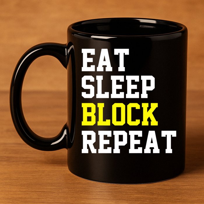 football offensive lineman funny Eat sleep Block repeat Premium 11oz C Handle Ceramic Mug