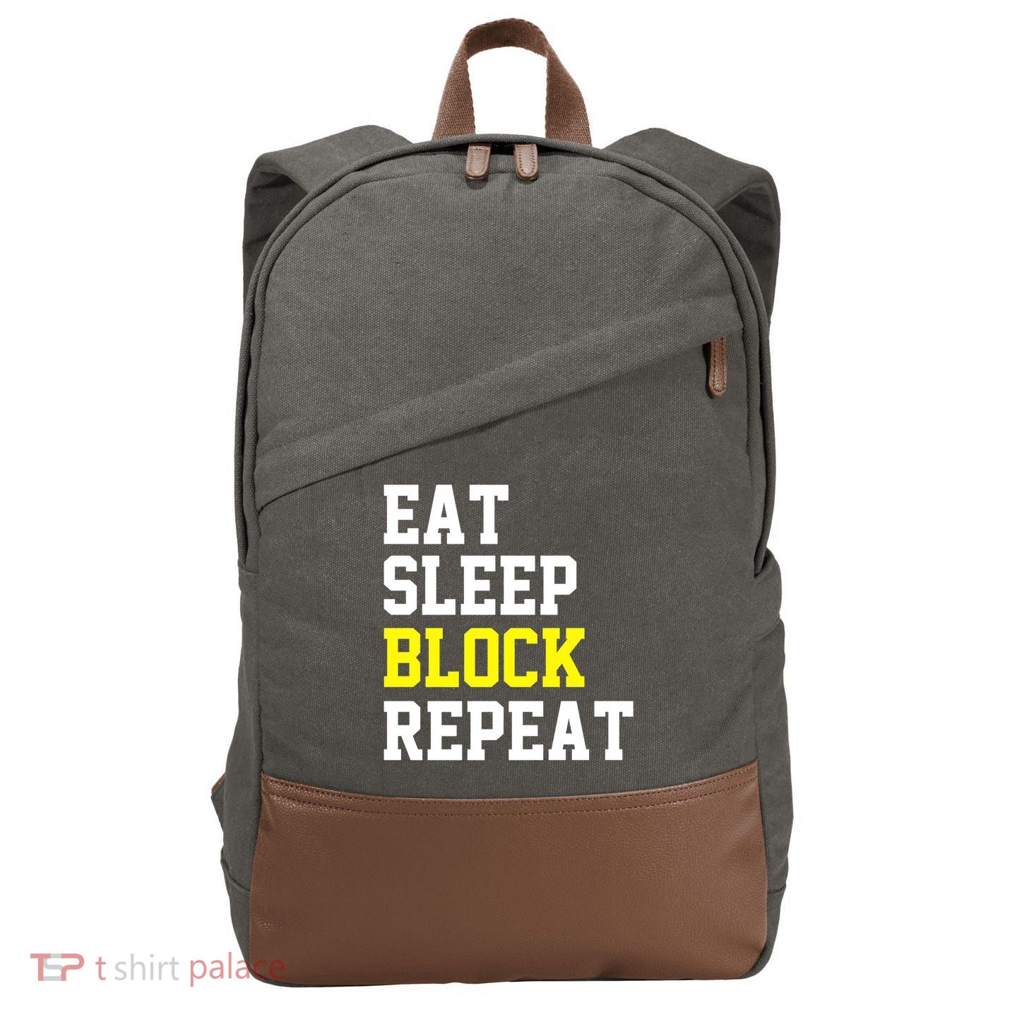 football offensive lineman funny Eat sleep Block repeat Premium Cotton Canvas Backpack