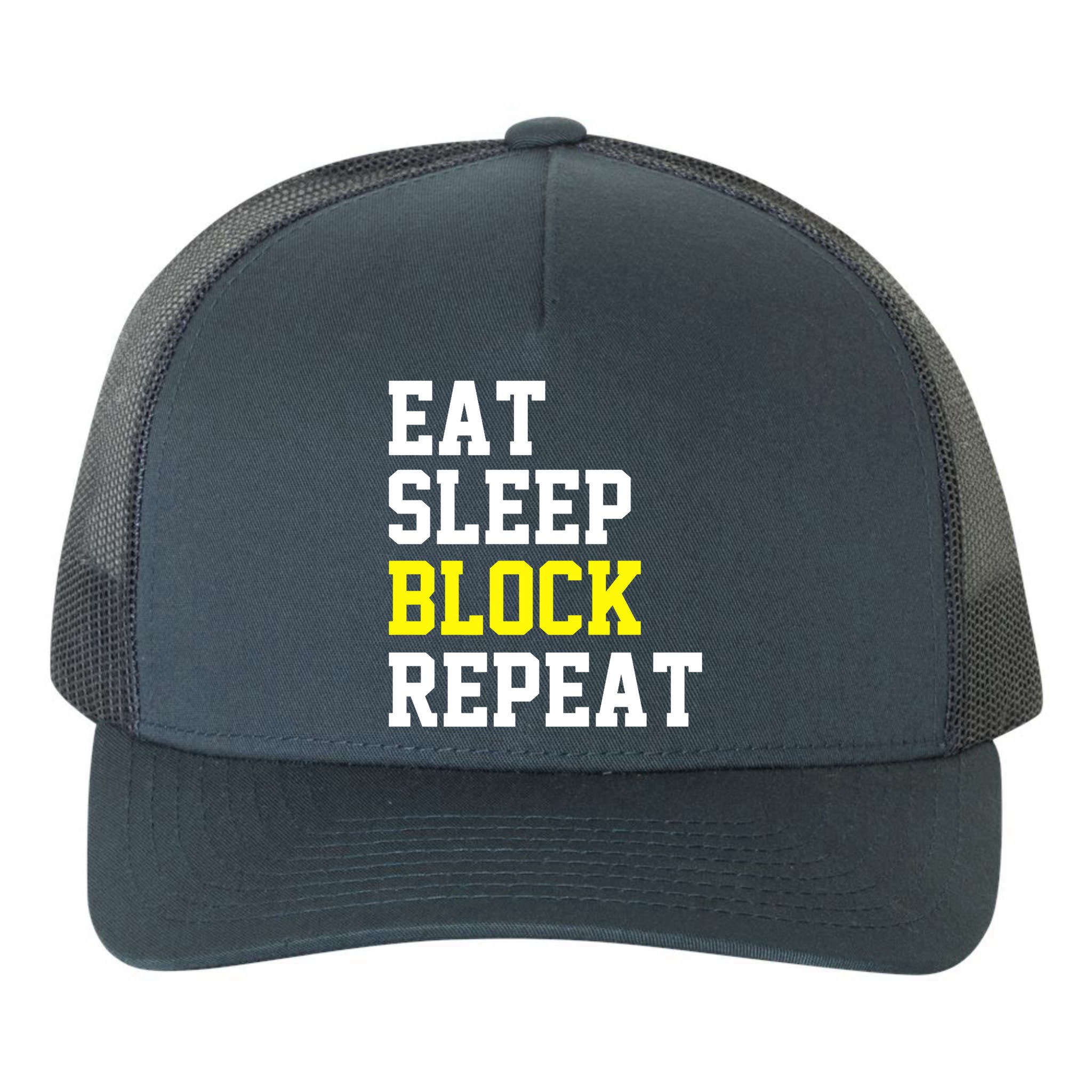 football offensive lineman funny Eat sleep Block repeat Premium Yupoong Adult 5-Panel Trucker Hat