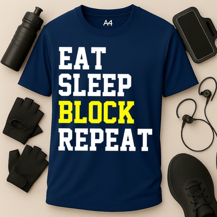 football offensive lineman funny Eat sleep Block repeat Premium Cooling Performance Crew T-Shirt