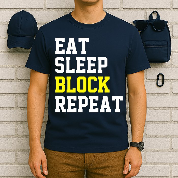 football offensive lineman funny Eat sleep Block repeat Premium T-Shirt