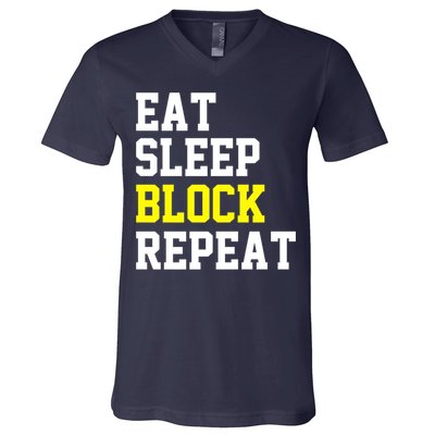 football offensive lineman funny Eat sleep Block repeat Premium V-Neck T-Shirt