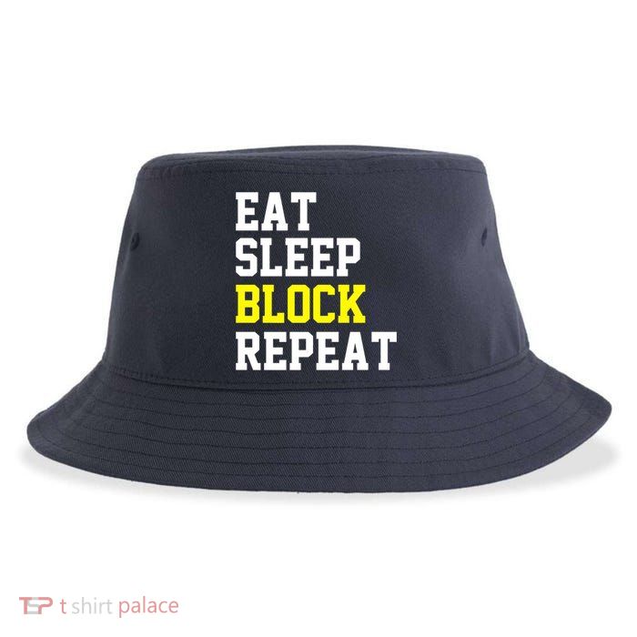 football offensive lineman funny Eat sleep Block repeat Premium Sustainable Bucket Hat