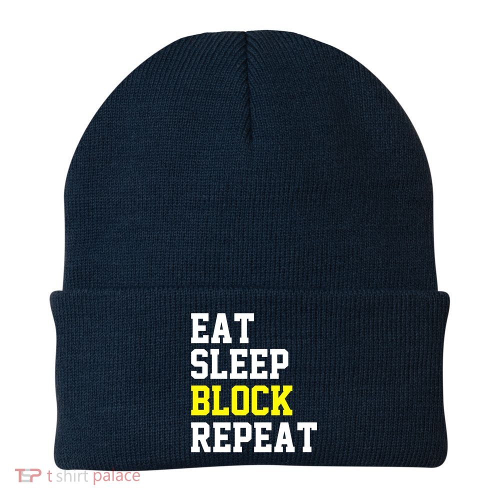 football offensive lineman funny Eat sleep Block repeat Premium Beanie