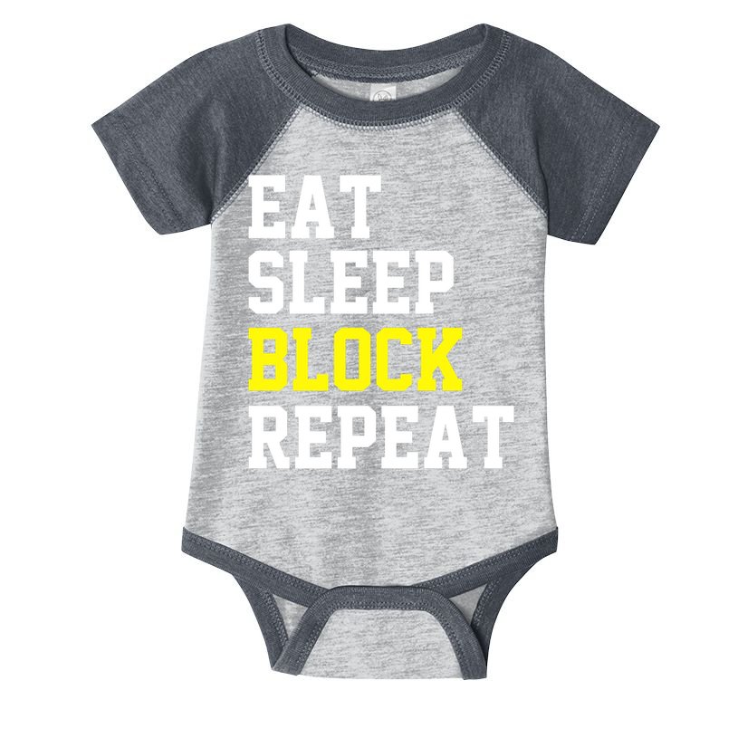 football offensive lineman funny Eat sleep Block repeat Premium Infant Baby Jersey Bodysuit