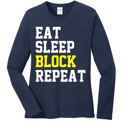 football offensive lineman funny Eat sleep Block repeat Premium Ladies Long Sleeve Shirt