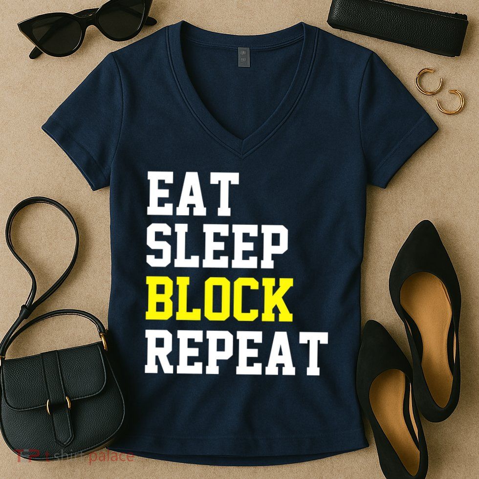 football offensive lineman funny Eat sleep Block repeat Premium Women's V-Neck T-Shirt