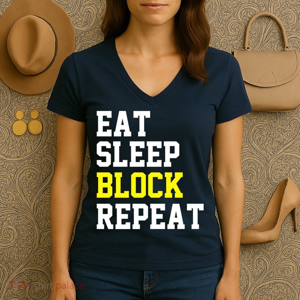 football offensive lineman funny Eat sleep Block repeat Premium Women's V-Neck T-Shirt