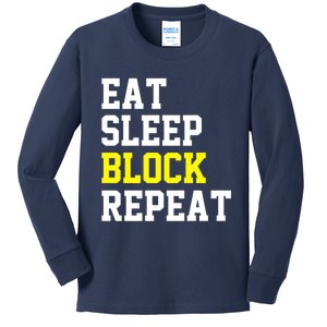 football offensive lineman funny Eat sleep Block repeat Premium Kids Long Sleeve Shirt