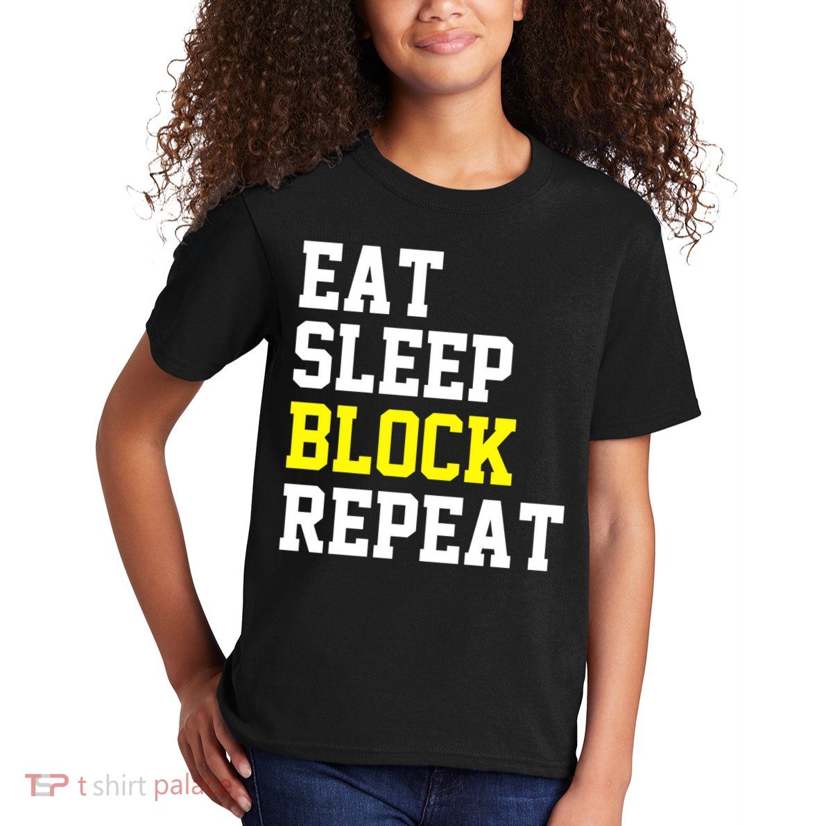 football offensive lineman funny Eat sleep Block repeat Premium Kids T-Shirt