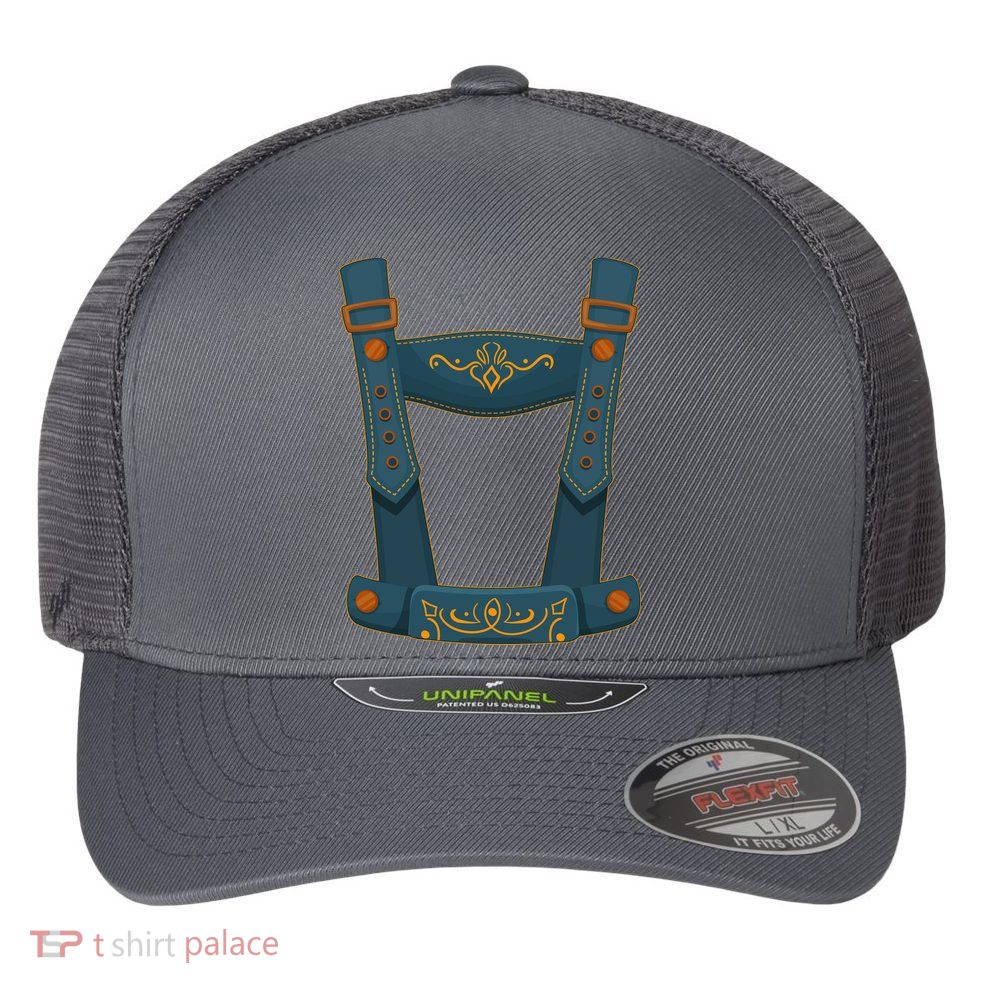 Funny Oktoberfest Lederhosen Costume Flexfit Unipanel Trucker Cap