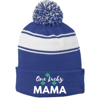 Funny One Lucky Mama St Patricks Day Mom Gift Meaningful Gift Stripe Pom Pom Beanie